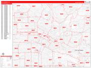 Los Angeles County, CA Wall Map Zip Code Red Line Style 2022